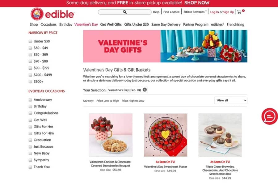 website using Valentine's Day theming 