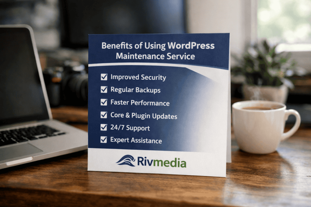 Benefits of Using Wordpress Maintenance Service Benefits of Using WordPress Maintenance Service with Rivmedia Logo